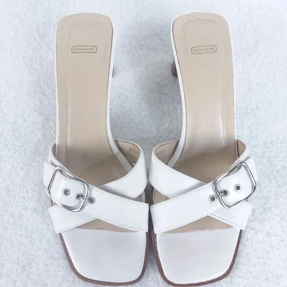 Coach Magdalene White Leather Cross Strap Buckle Slide Sandals Womens 6 Italy - Picture 9 of 12